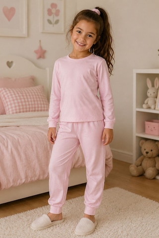 Zuzunga Soft Pink %100 Pamuk Basic Kız Çocuk Pijama Takımı Pembe