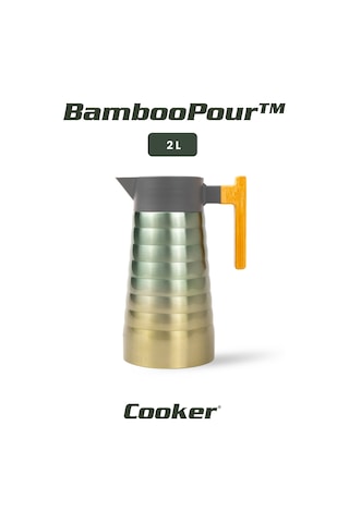 Cooker Bamboopour 2 Litre Paslanmaz Çelik Bambu Saplı Termos Ckr2097 Turkuaz