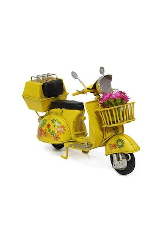 T.concept Dekoratif Dayanıklı Metal Scooter Sepetli Sarı Renk C1323