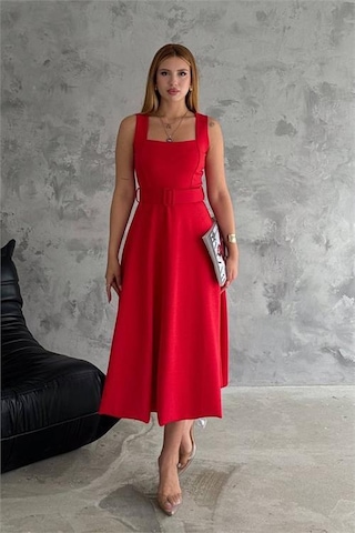 Dip Moda Kadın Likralı Kemer Detaylı Askılı Elbise Dpnbk2150 Kırmızı