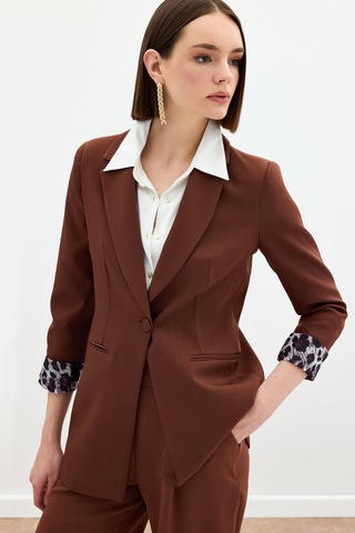Sateen Mono Yaka Klasik Ceket - Kahve