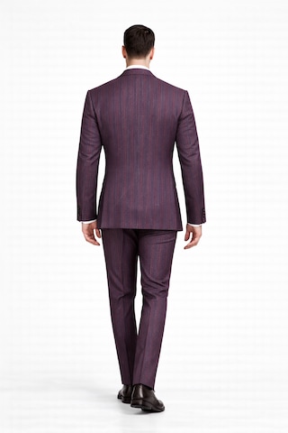 Fabıo Cassel Çizgili Kruvaze Erkek Takım Elbise Slim Fit Bordo