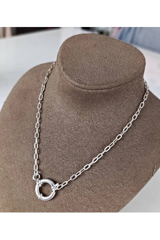 Gümüş Oval Zincirli Kadın Kız Kolye