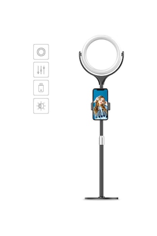 Zore F-537 Işıklı Tripod Telefon Tutucu Ring Light Siyah