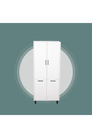 Çift Çamaşır Sepetli Banyo Dolabı Beyaz