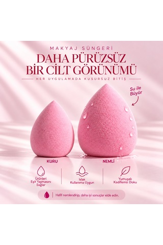 13 Parça Kalp Kadife Puf & Makyaj Süngeri Seti - Far Aplikatörlü Kutu Pembe
