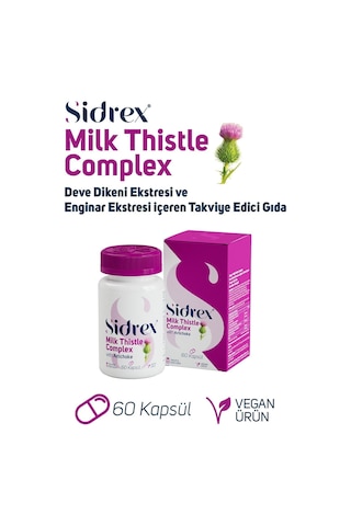 Sidrex Milk Thistle Complex Deve Dikeni Ekstresi ve Enginar Ekstresi İçeren Takviye Edici Gıda 60 Kapsül