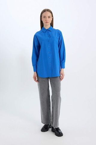 DeFacto Relax Fit Poplin Basic Düz Uzun Kollu Gömlek Tunik D7342AX25SPBE463 Mavi