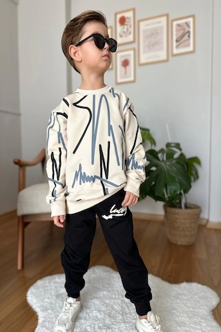 Çizgi Desenli Siyah Renk Erkek Çocuk Eşofman Takım Siyah