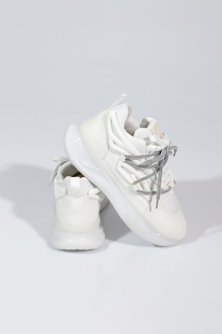 Dgn B1014 Kadin Kalin Taban Bağcikli Sneakers Ayakkabi Beyaz