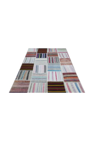 El Dokuması Patchwork Vintage Yün Pamuk Çizgili Halı 25423 160 X 230 Cm Çok Renkli