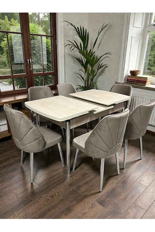Msy Home Traverten/sonomo/siyah Mermer Gold/krom Ayaklı Mdf 80 130 Kelebek Açılabilr Yemek Masası Traverten Krom