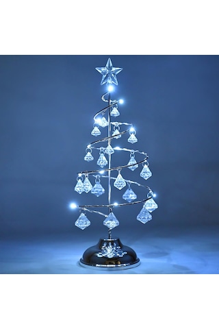 Vıp Kalite 20 Cm Metal Kristal Sarkıtlı Yılbaşı Ağacı Beyaz Led Işıklı Noel Ağacı Gümüş Çam Ağacı 20 Cm