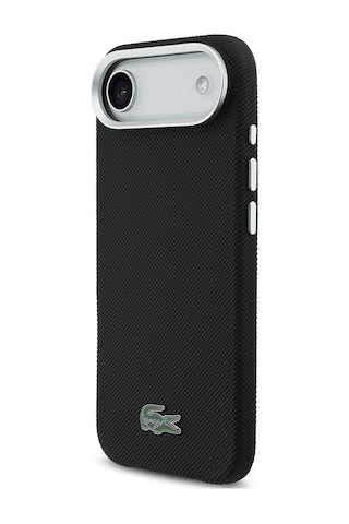 Apple iPhone 17 Air Kılıf Lacoste Lisanslı M-safe Uyumlu Pvc Pike Desenli İkonik Timsah Logolu Kapak Siyah