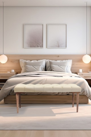 Gazzini Classic Retro Gürgen Ayak Chester Model Kapitoneli Krem Puf Bench - Ceviz Ayak