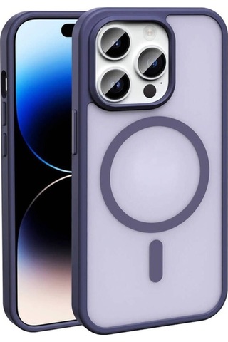 Apple Uyumlu iPhone 14 Pro Max Kılıf M-safe Şarj Özellikli Mat Arka Yüzey Zore Sio Kapak Koyu Mor