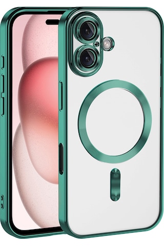 Apple Uyumlu iPhone 16 Kılıf Kamera Korumalı M-safe Wireless Şarj Özellikli Zore Demre Kapak Koyu Yeşil