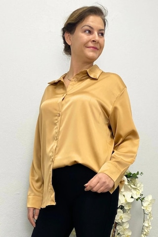 Mia Butik Kadın Camel Saten Gömlek Camel