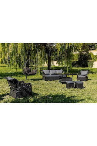S Collection Rattan Bahçe Takımı Oturma Grubu 3'lü - 7 Kişilik Gri