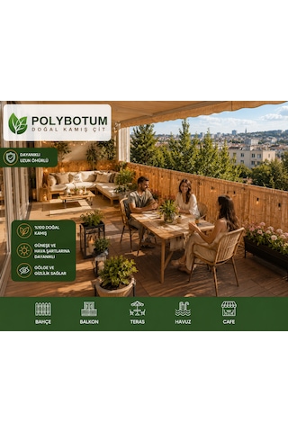 Polybotum Premium Doğal Kamış Hasır Balkon Çiti 70x300 Cm Sık Dokuma Dayanıklı Bahçe, Teras Ve Balkon İçin Dekoratif Gizlilik Çiti Sarı - Siyah