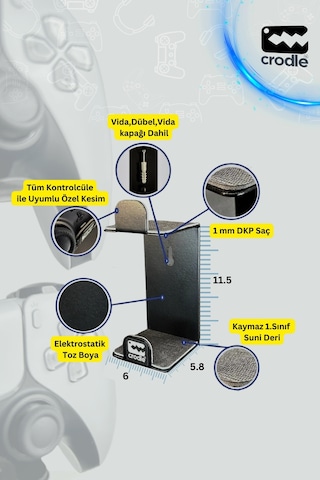 Duvara Monte Edilebilen Siyah Gaming Ps4 Ps5 Xbox Joystick Controller Tutucu Ve Kulaklık Standı