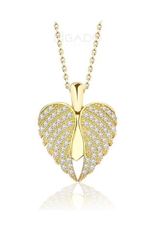 Isme Özel 925 Ayar Sarı Aşkın Kanatları Kolye