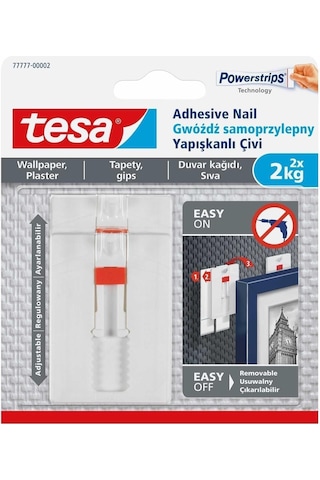 Yapışkanlı Askı - Çivi, İz Bırakmadan Sökülebilir, Duvar Ve Duvar Kağıdı İçin, 2 Kg X 2 Adet