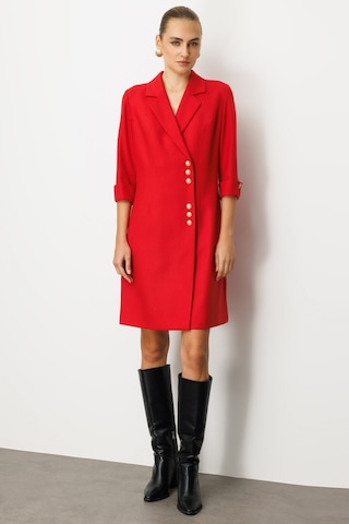 Ekol Kadın Kruvaze Yaka Düğmeli Elbise 4009 Kırmızı Kırmızı