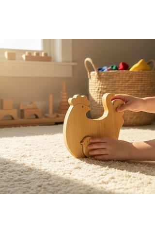 Simdale Wood İsimli Ahşap Tavuk Ve Civciv Puzzle - Eğitici Figür