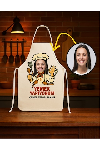 Kişiye Özel Karikatür Fotoğraflı Mutfak Önlüğü Terapi Pahalı Krem
