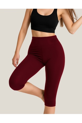 Diz Altı Kapri Tayt Yüksek Bel Likralı Parlak Dalgıç Kumaş, Antrasit Füme Bordo