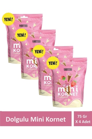 Çilekli Çikolata Dolgulu Mini Kornet 75gr X 4 Adet