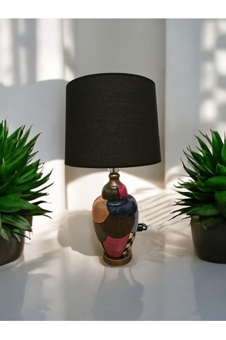 Dalmaçyalı Siyah Kadife Abajur Renkli Çok Renkli