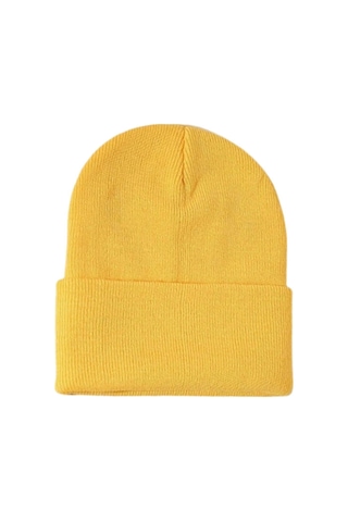 Unisex Kışlık Hardal Katlamalı Bere Hardal