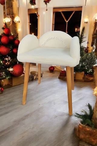 Makyaj Pufu, Kırem Renkli, Dekoratif Puf, Yüksek Ayaklı Puf, Mini Berjer Koltuk Pufu Beyazxxx