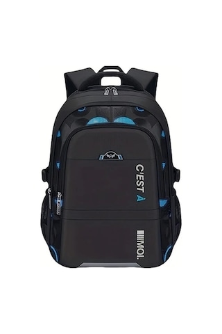 Dream011 Siyah Tek Parça Mektup Baskılı Büyük Kapasiteli Çok Bölümlü Polyester Sırt Çantası Ayarlanabilir Omuz Askısı Gece Yansıtıcı Şerit Okul Seyahat Siyah