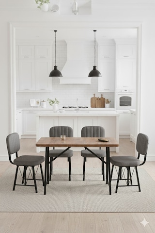 Elfin 70x110cm Sabit Atllantik Yemek Masası, Yemek Masası Takımı, Mutfak Masası, 4 Gri Sandalye Gri