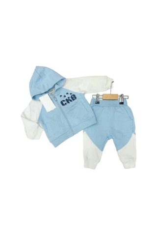 Çikoby Erkek Bebek Çocuk Fermuar Kapüşonlu Eşofman Takım-13475 Mavi