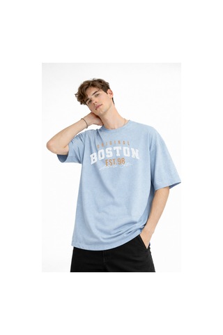 Misa Tahtakale Boston - Baskılı Oversize Tişört Açık Mavi Çok Renkli