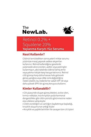 The Newlab. Yenileyici Ve Kırışıklık Karşıtı Gece Serumu%0.2 Retinol &%20 Squalene 30 Ml
