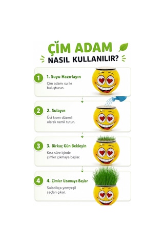 Emoji Figürlü Çim Adam Oyuncak Toprak Tohumlu Dekoratif Saksı Çocuk Eğitici Bitki 6 cm