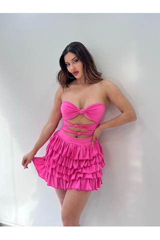 Pink Life Pembe Eteği Kat Kat Fırfırlı Sandy Mini Elbise Pembe