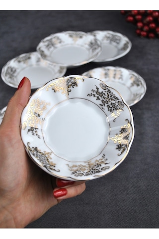 6 Adet Porselen Çay Tabağı Altın Yaldızlı Çay Tabak - Myra Gold