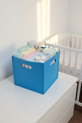 Çok Amaçlı Kullanım %100 Keçe Organizer Sepet Çocuk Odası Dolap Içi Organizer Mavi