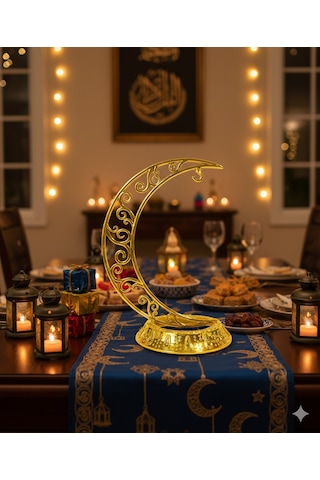 28 Cm Ramazan Dekoratif Masa Üstü Hilal Gold Altın Plastik Tabanlı Süs Diğer
