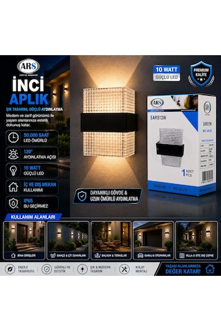 Ip66 50.000 Saat Led Ömrü 10w İnci Led Aplik Duvar Lambası Ars-348956 5047 10 Parça Siyah