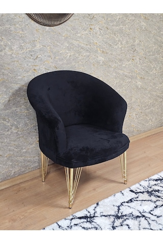 Zafir Tekli Teddy Gold Kaplama Telli Ayak Çay Seti Koltuk Tekli Berjer , Balkon, Salon, Ofis Siyah