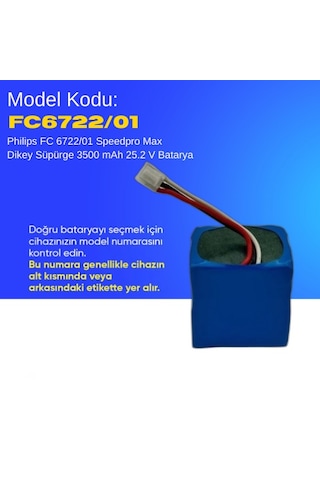 Philips Fc 6722/01 Speedpro Max Dikey Süpürge 3500 Mah 25.2 V Batarya Uyumlu Uzun Ömürlü, Yüksek Performans Pil