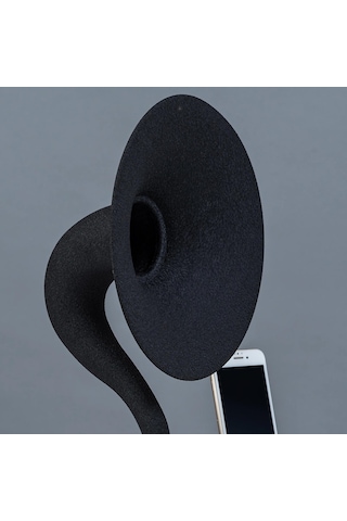 Koyu Ceviz Ahşap Gövde Siyah Metal Başlık Akustik Gramofon