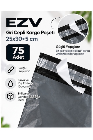 Gri Cepli Kargo Poşeti 25x30+5 Cm 75 Adet